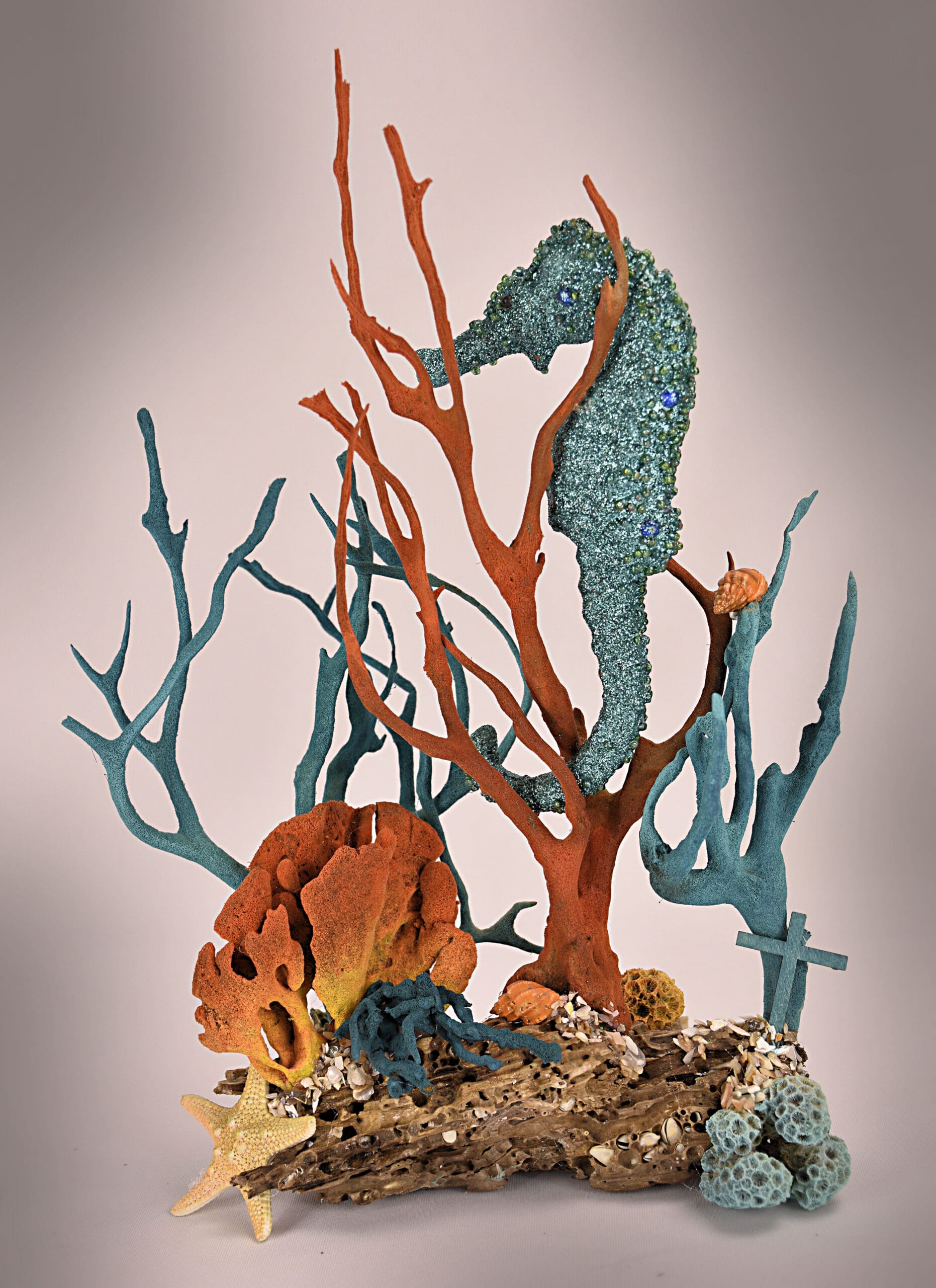 Seahorse blue glitter 8x11