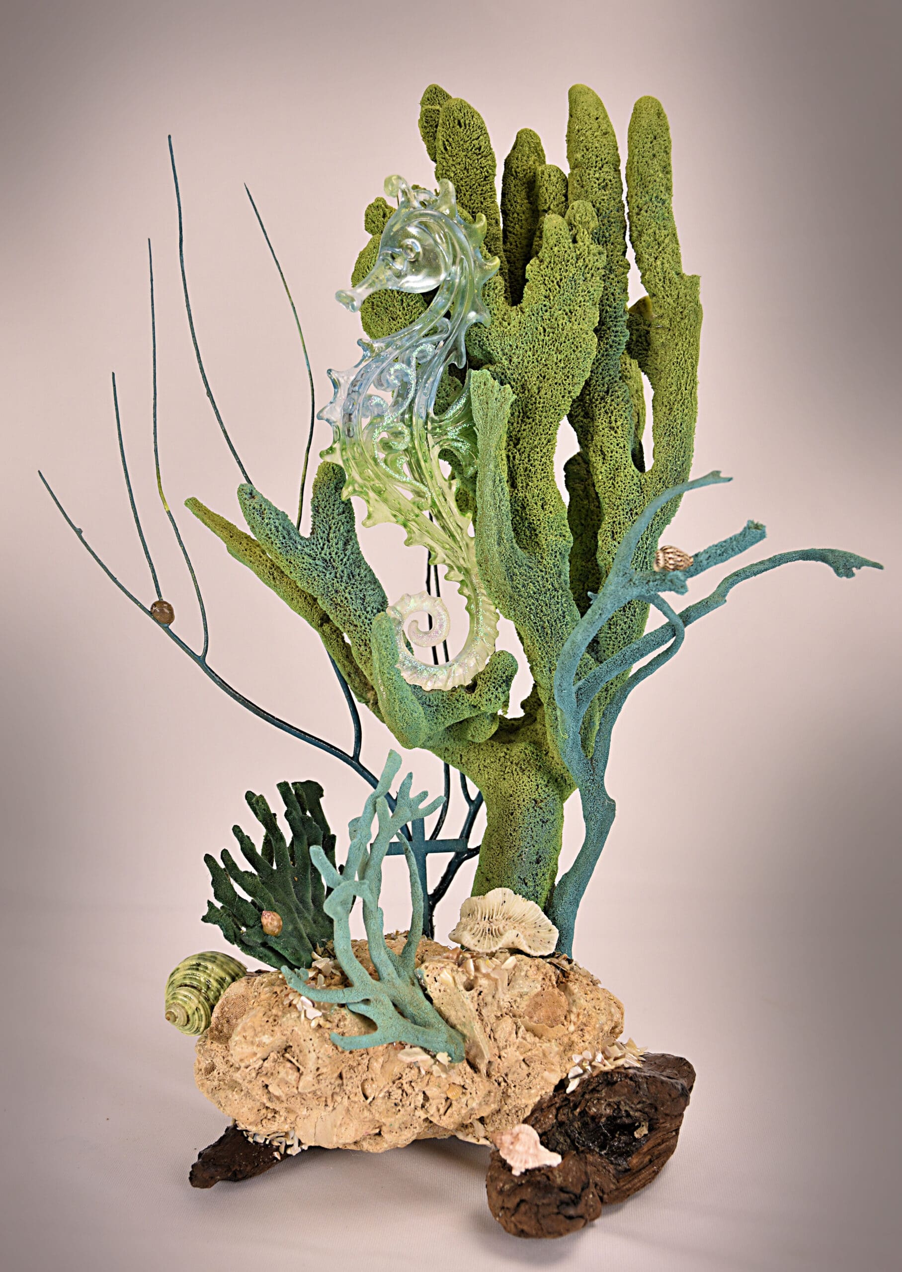 Seahorse green acry on rock 9x12